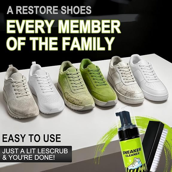 👟✨ Premium Foam Sneaker Cleaning Kit 100ml, Non-Bleach Cleaner for White Shoes, Canvas, Mesh & Leather, Includes Brush, Towel & Wipe
