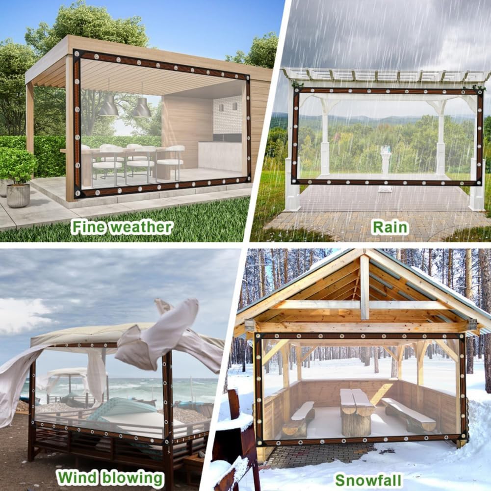 🔥Limited Time 49% OFF✨Clear Waterproof PE Tarp, Transparent Outdoor Cover with Metal Grommets💧