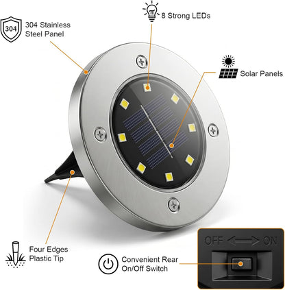 ☀️ 8 LED Solar Ground Lights | IP65 Waterproof 💧 Auto On/Off Garden Pathway Lights