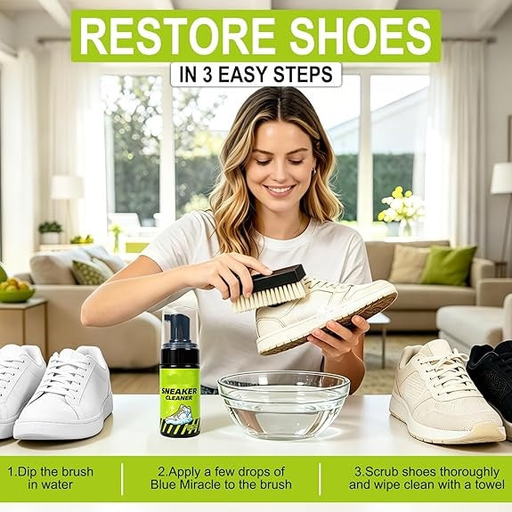 👟✨ Premium Foam Sneaker Cleaning Kit 100ml, Non-Bleach Cleaner for White Shoes, Canvas, Mesh & Leather, Includes Brush, Towel & Wipe