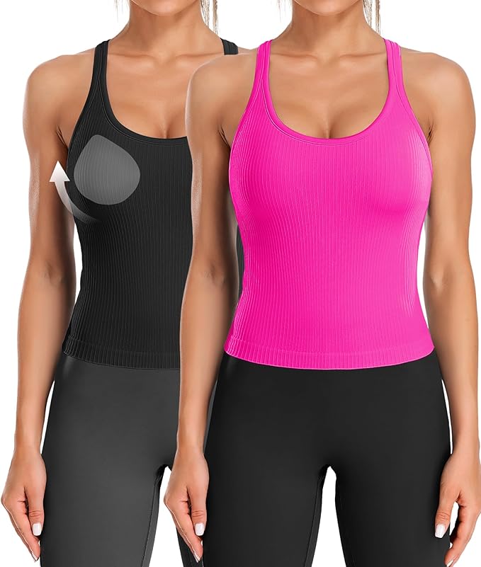 ✨🔥Ribbed Workout Tank Top with Built-In Bra