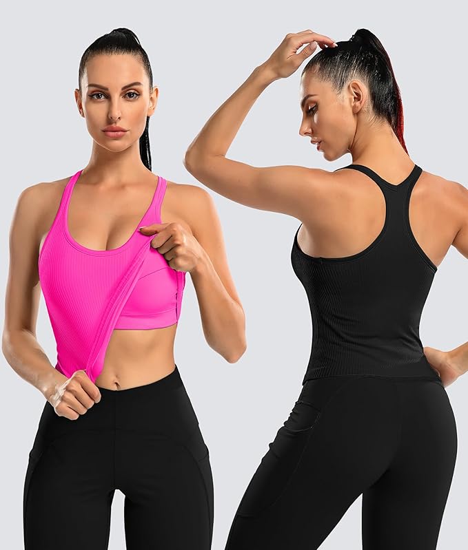 ✨🔥Ribbed Workout Tank Top with Built-In Bra
