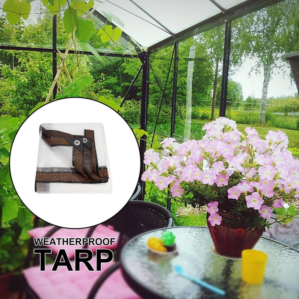 🔥Limited Time 49% OFF✨Clear Waterproof PE Tarp, Transparent Outdoor Cover with Metal Grommets💧