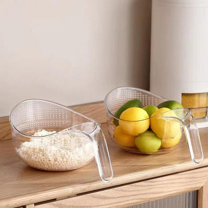 Aesthetic Multifunctional Rice Strainer with Handle - Sturdy BPA-Free Transparent Plastic Kitchen Utensils.