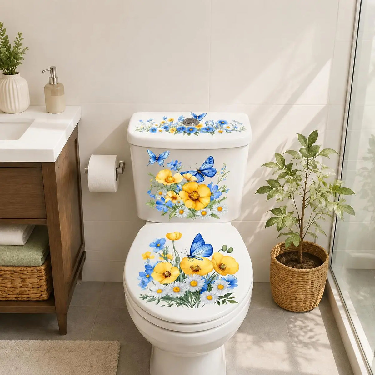 🔥 Limited-Time 49% OFF 🌸 Golden Floral Toilet Stickers – Pearl-Inspired Bathroom Decals