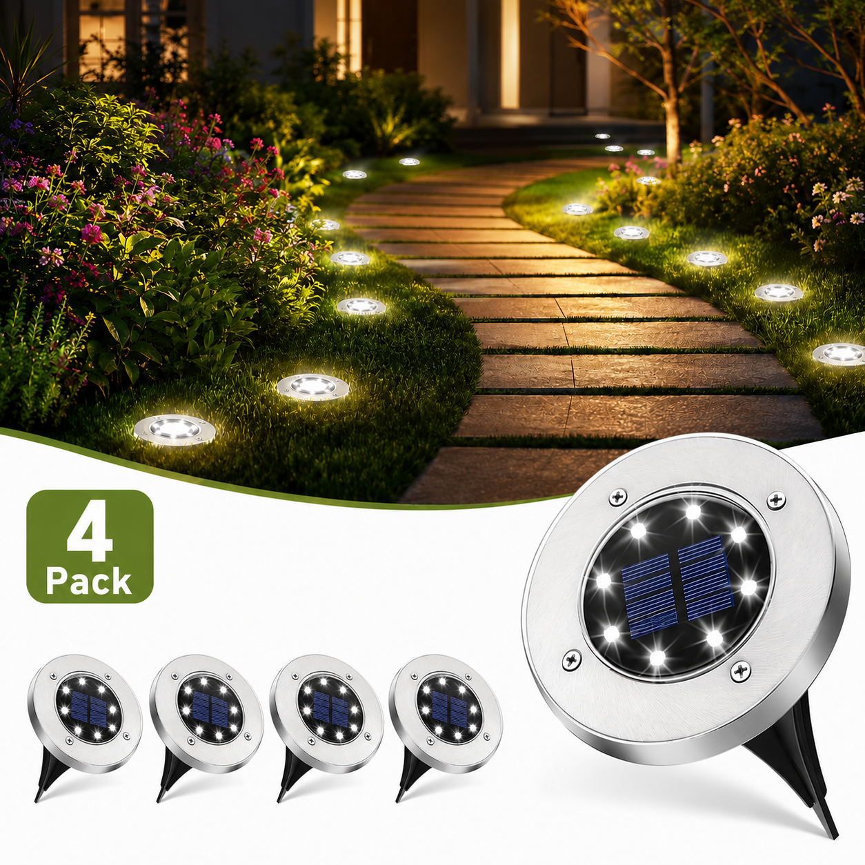☀️ 8 LED Solar Ground Lights | IP65 Waterproof 💧 Auto On/Off Garden Pathway Lights