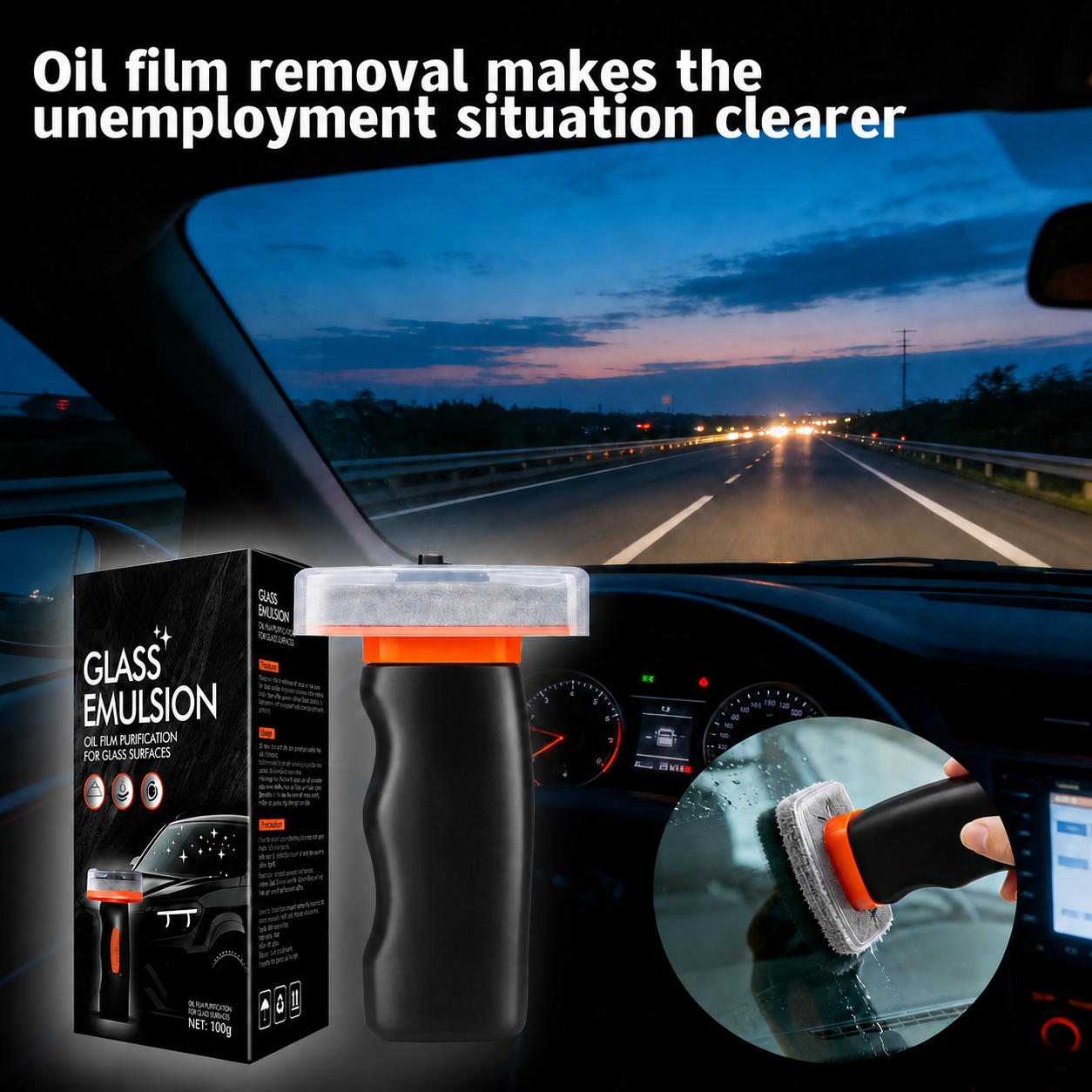 🚗🧼 Handheld Car Glass Oil Film Cleaner Cream | Portable Windshield Degreasing Sponge Brush 100g
