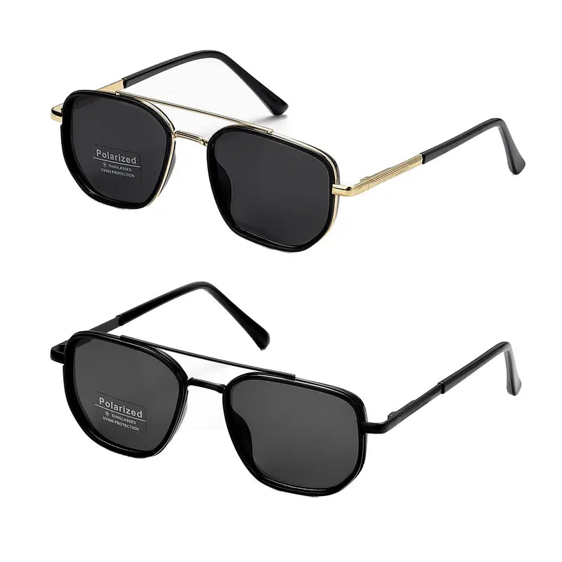 Geometric Double Bridge Polarized Sunglasses 🕶️ UV400 Full Rim Alloy Frame Shades