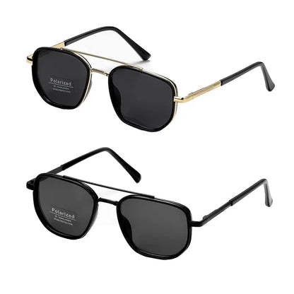Geometric Double Bridge Polarized Sunglasses 🕶️ UV400 Full Rim Alloy Frame Shades