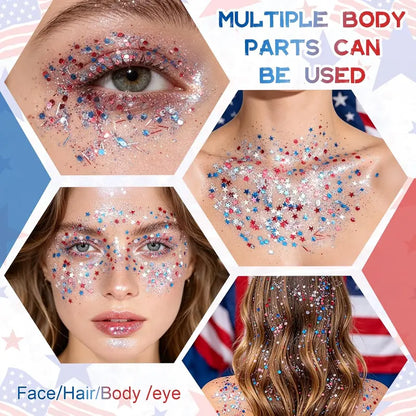 3-in-1 Patriotic Glow😍✨Red, White & Blue Glitter Body Stick