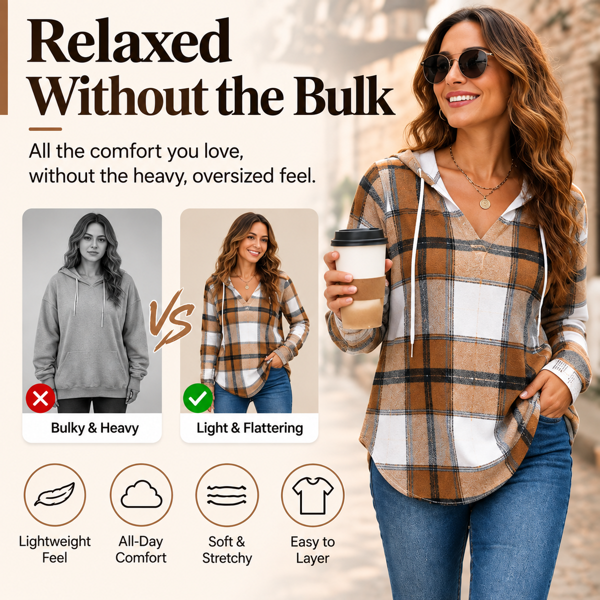 💕49% OFF 🍂Cozy V-Neck Hooded Tunic Top | 🧥 Long Sleeve Curved Hem Sweatshirt for Women
