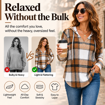 💕49% OFF 🍂Cozy V-Neck Hooded Tunic Top | 🧥 Long Sleeve Curved Hem Sweatshirt for Women