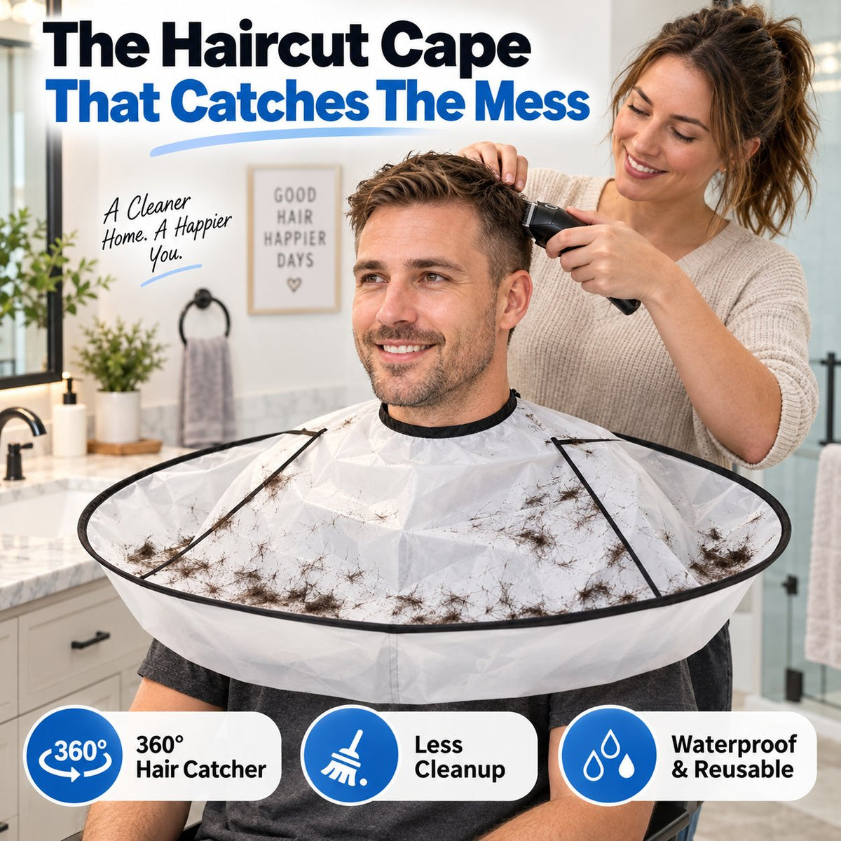 🔥 Limited-Time 49% OFF | ✂️ Foldable Hair Catcher Cape, Waterproof Haircut Cape