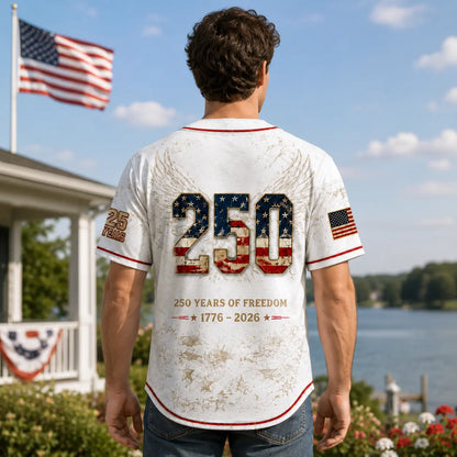 Unisex Button Down Baseball Jersey for Men & Women, USA 250th Anniversary Patriotic Shirt, American Flag Eagle Print 1776-2026