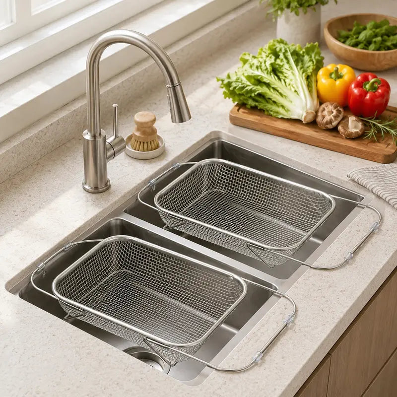 📢LAST DAY 49% OFF🔥🧺Expandable Over‑the‑Sink Stainless Steel Drain Basket 💦