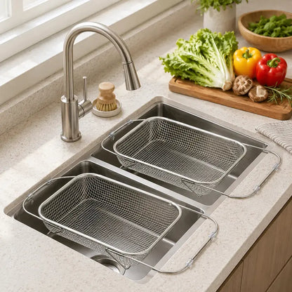 📢LAST DAY 49% OFF🔥🧺Expandable Over‑the‑Sink Stainless Steel Drain Basket 💦