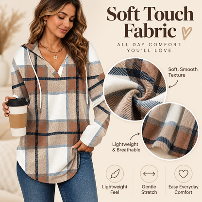 💕49% OFF 🍂Cozy V-Neck Hooded Tunic Top | 🧥 Long Sleeve Curved Hem Sweatshirt for Women