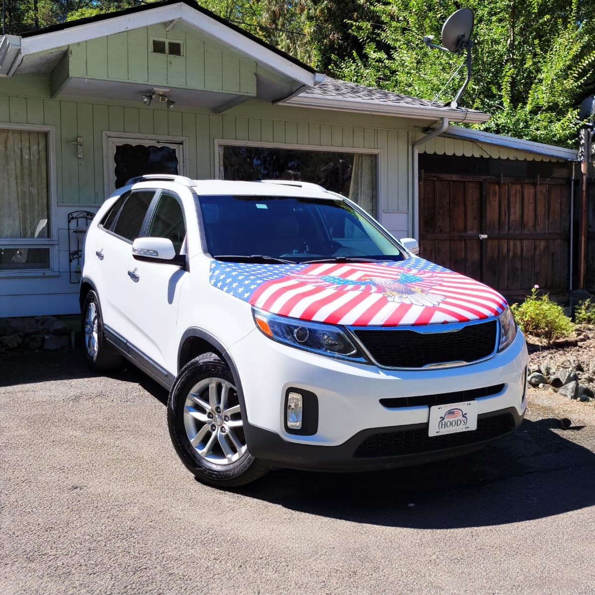 American Flag Car Hood Cover With Dual Triangle Clips Fits Trucks SUVs Sedans Jeep Commemorative Edition