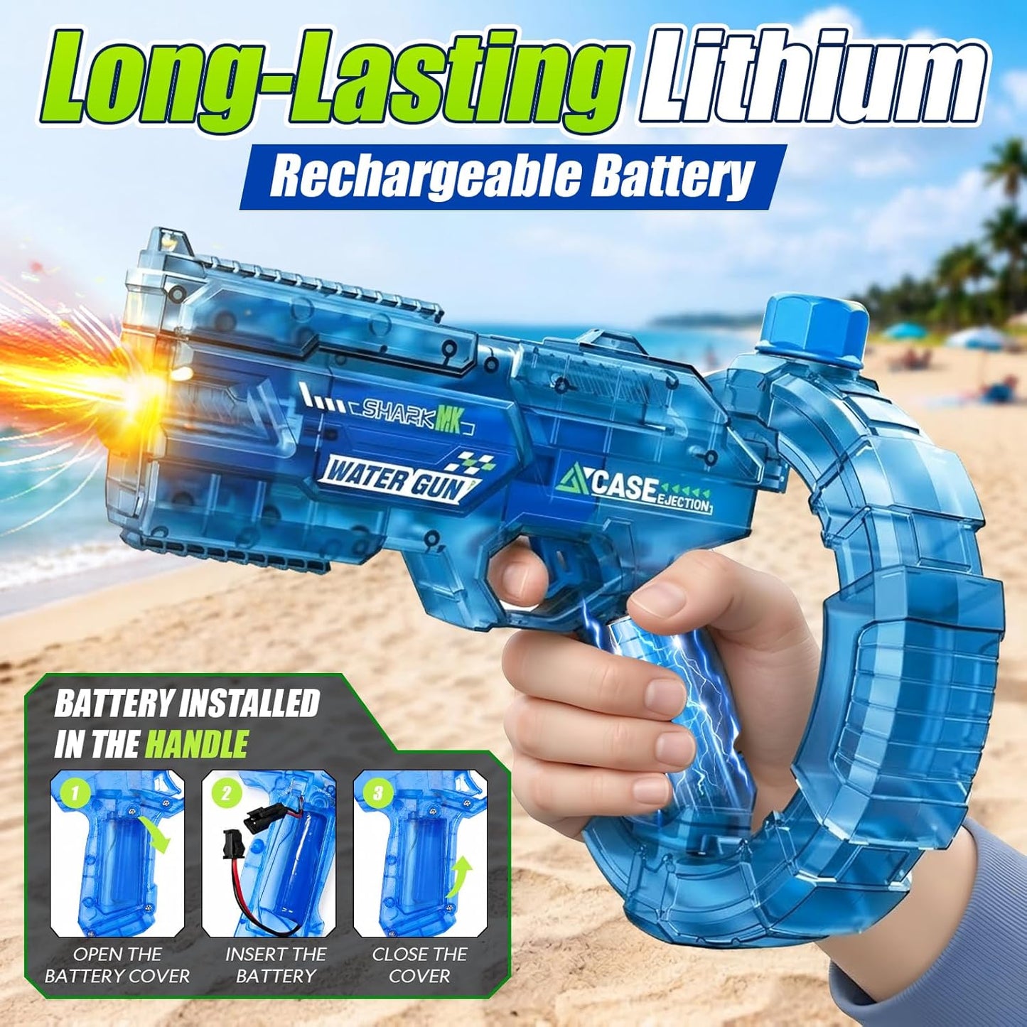 Rechargeable Electric Water Gun, LED Auto Water Blaster, 26FT Long Range Summer Pool Toy