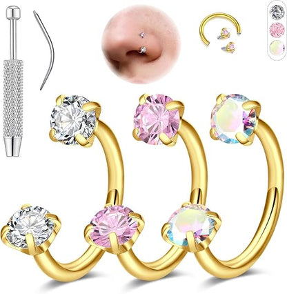 ✨Horseshoe Nose Hoop with Gems - Free Ball Holder💎