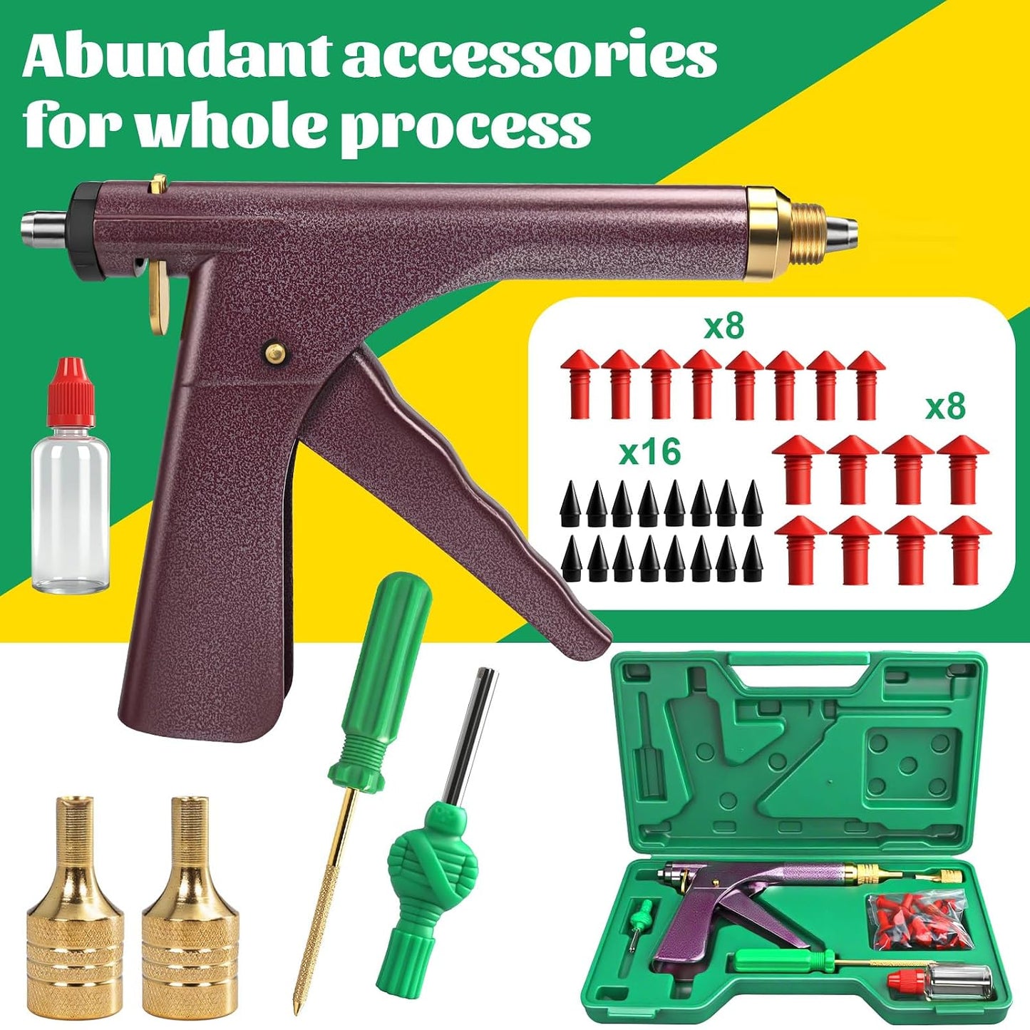 37 Pcs Mushroom Tire Plug Kit,Tire Plug Gun with 16 Plugs for Tubeless Tyre Punctures and Flats on Motorcycle,ATV,Trucks & Tractors,Fix a Flat Roadside Rapid Repair Set