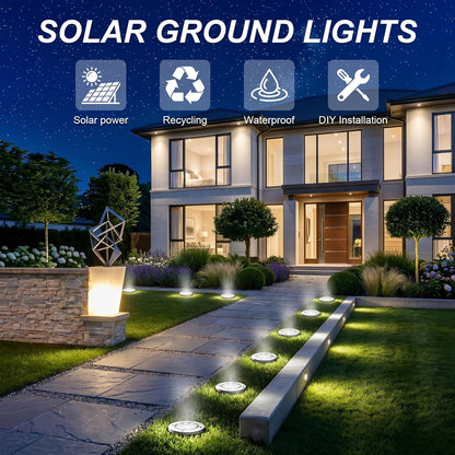 ☀️ 8 LED Solar Ground Lights | IP65 Waterproof 💧 Auto On/Off Garden Pathway Lights