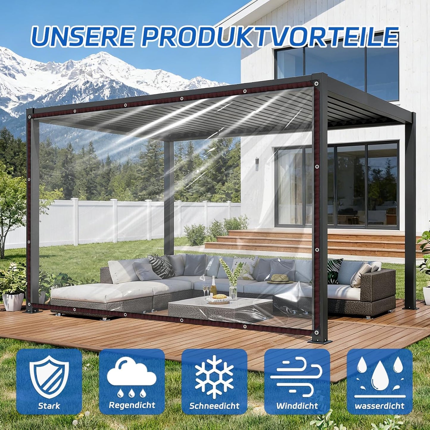 🔥Limited Time 49% OFF✨Clear Waterproof PE Tarp, Transparent Outdoor Cover with Metal Grommets💧