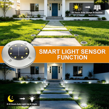 ☀️ 8 LED Solar Ground Lights | IP65 Waterproof 💧 Auto On/Off Garden Pathway Lights