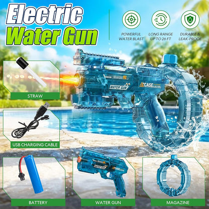 Rechargeable Electric Water Gun, LED Auto Water Blaster, 26FT Long Range Summer Pool Toy