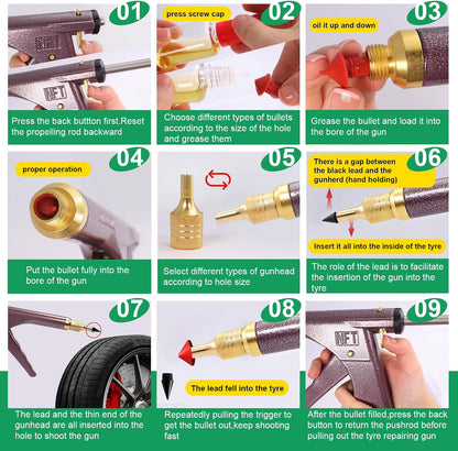 37 Pcs Mushroom Tire Plug Kit,Tire Plug Gun with 16 Plugs for Tubeless Tyre Punctures and Flats on Motorcycle,ATV,Trucks & Tractors,Fix a Flat Roadside Rapid Repair Set
