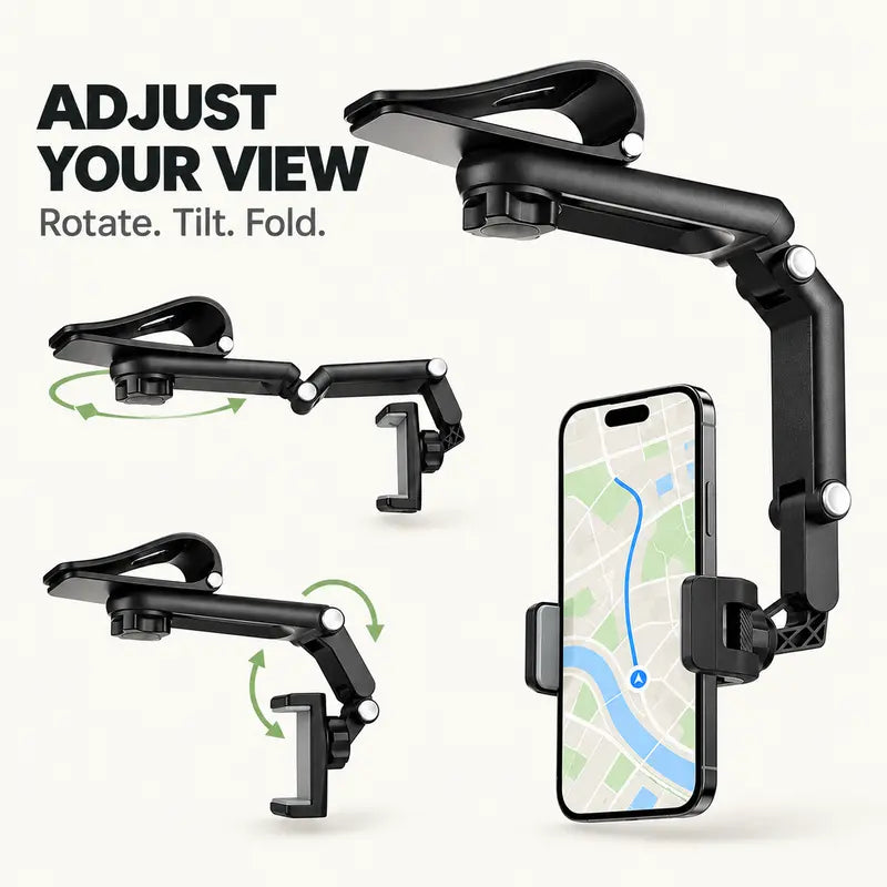 🚗 360° Rotating Car Sun Visor Phone Holder – Foldable & Adjustable Hands-Free Phone Mount