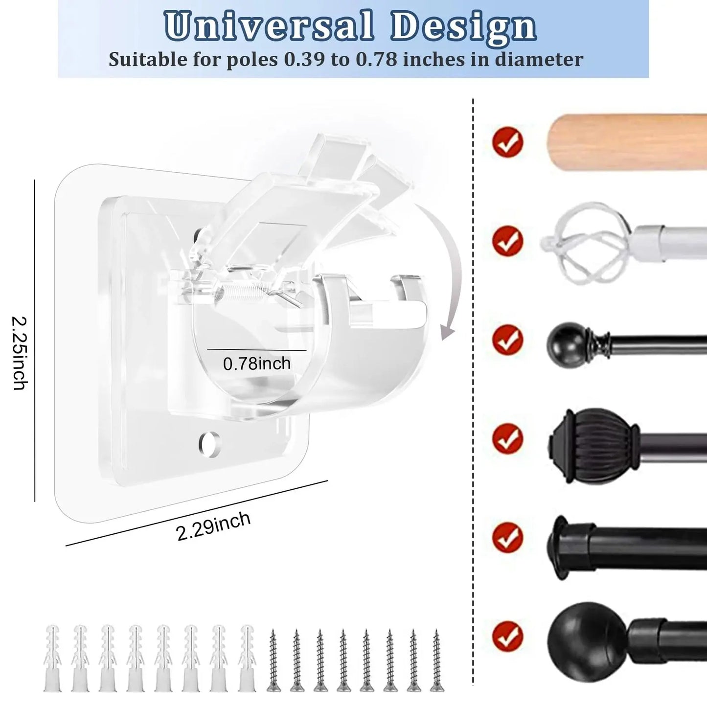 🪝8/16PCS Transparent Curtain Rod Brackets with Clips for Home