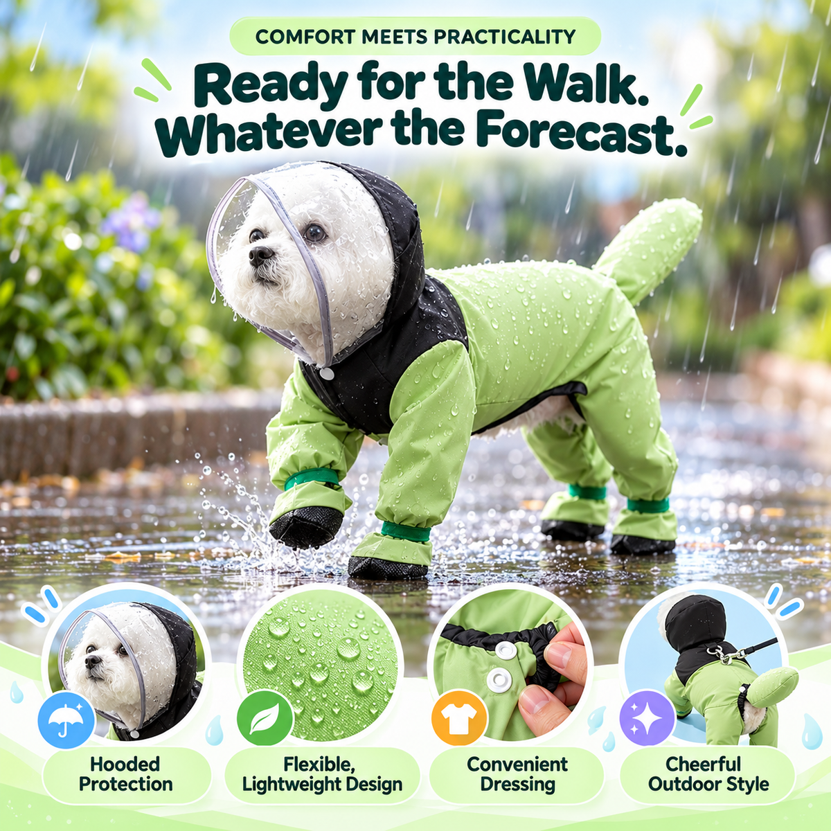 🐶☔ Rainy Day Essential | Waterproof Dog Raincoat with Hood – Lightweight & Comfortable