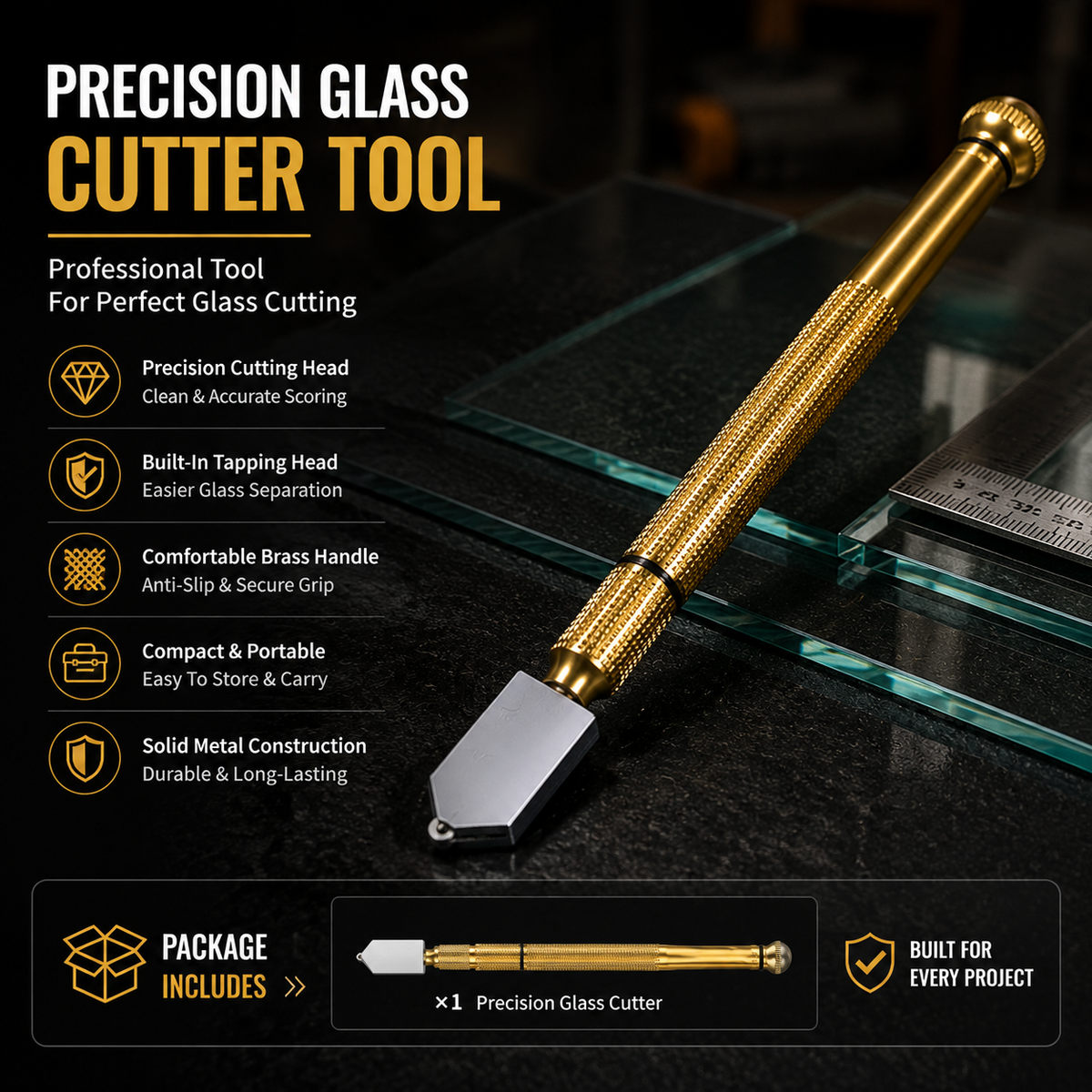 🔥 Limited-Time 49% OFF🛠️ Precision Brass Glass Cutter | Carbide Wheel & Tapping Head ✨