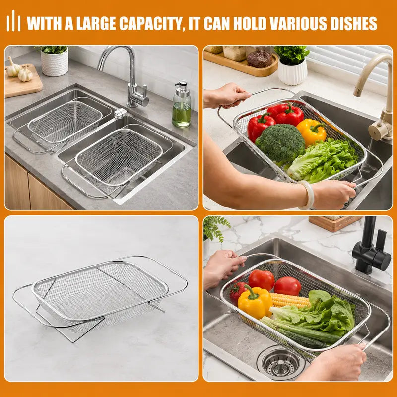 📢LAST DAY 49% OFF🔥🧺Expandable Over‑the‑Sink Stainless Steel Drain Basket 💦