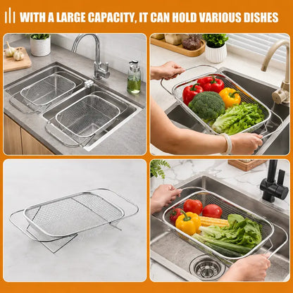 📢LAST DAY 49% OFF🔥🧺Expandable Over‑the‑Sink Stainless Steel Drain Basket 💦