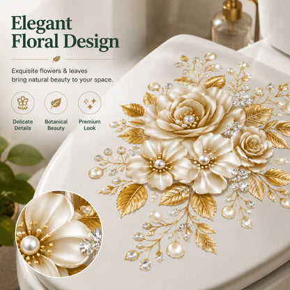 🔥 Limited-Time 49% OFF 🌸 Golden Floral Toilet Stickers – Pearl-Inspired Bathroom Decals