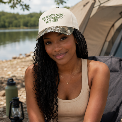 🤣🧢Funny "Almost As Hot As My Husband" Embroidered Hat | Retro Aesthetic Two-Tone Snapback Cap for Women | Trendy Camo & Graphic Summer Statement Baseball Cap