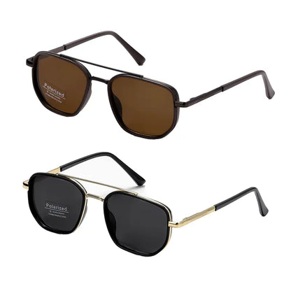 Geometric Double Bridge Polarized Sunglasses 🕶️ UV400 Full Rim Alloy Frame Shades
