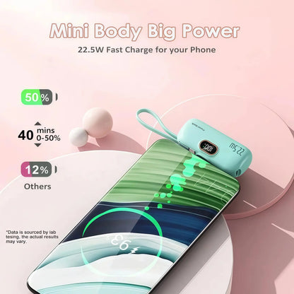 🪫→🔋No More Extra Cables! 5000mAh Mini Capsule 22.5W Fast Power Bank