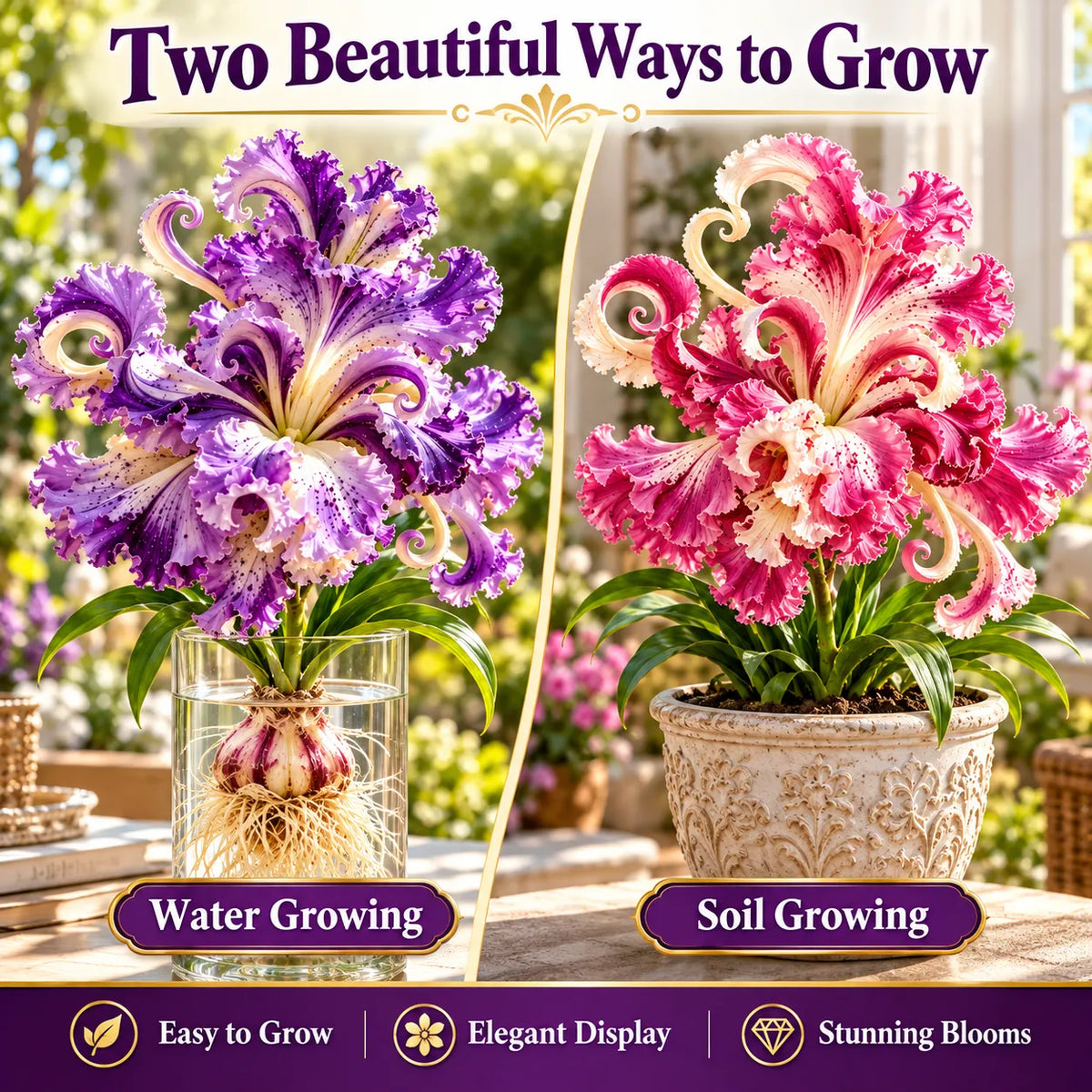 🌸 Royal Ruffle Fantasy Lily Bulbs – Grow in Water or Soil, Giant Ruffled Blooms