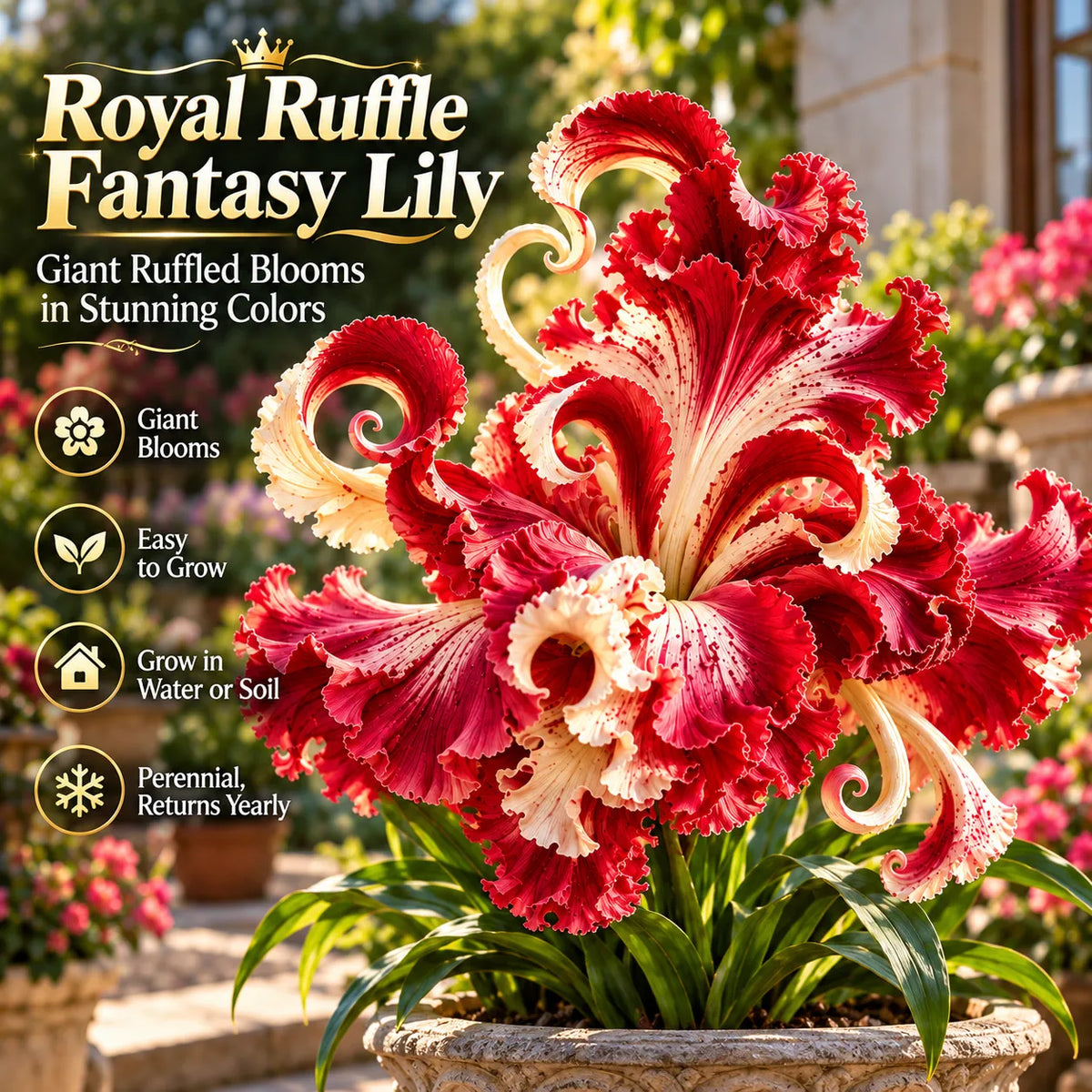 🌸 Royal Ruffle Fantasy Lily Bulbs – Grow in Water or Soil, Giant Ruffled Blooms