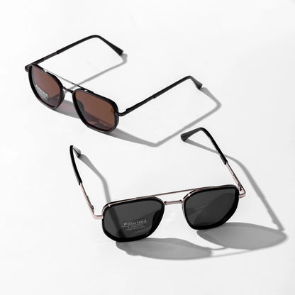 Geometric Double Bridge Polarized Sunglasses 🕶️ UV400 Full Rim Alloy Frame Shades