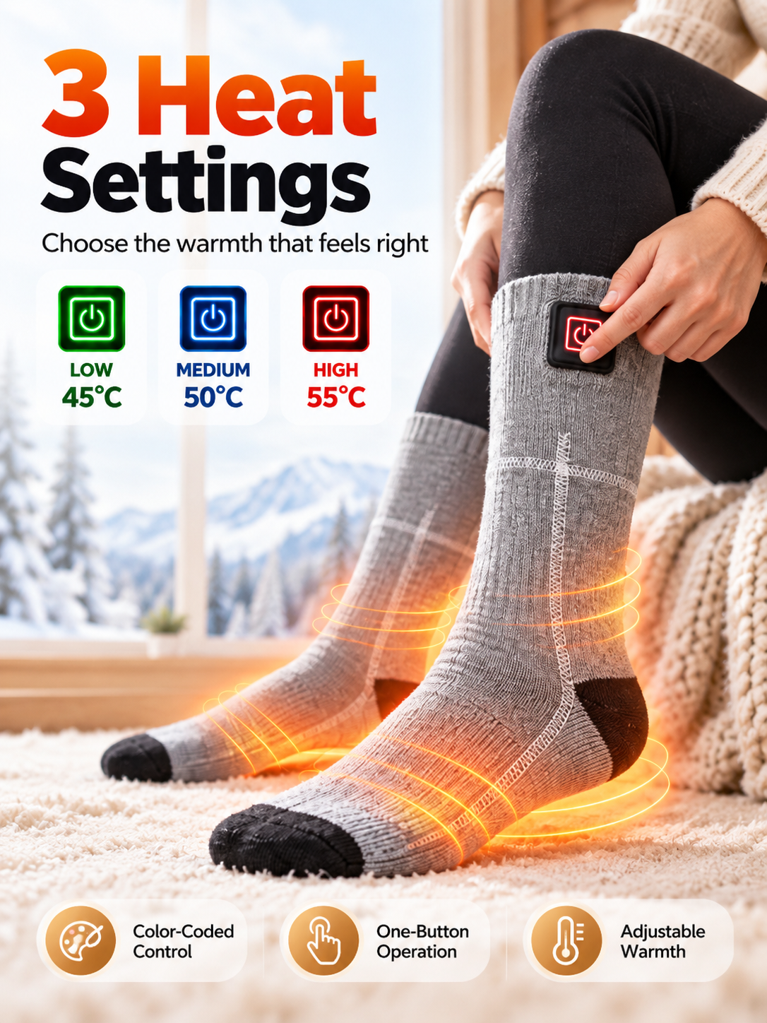 🔥 Rechargeable Heated Socks – 3 Adjustable Heat Levels, 3000mAh Battery Option & Winter Foot Warmth