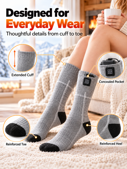 🔥 Rechargeable Heated Socks – 3 Adjustable Heat Levels, 3000mAh Battery Option & Winter Foot Warmth