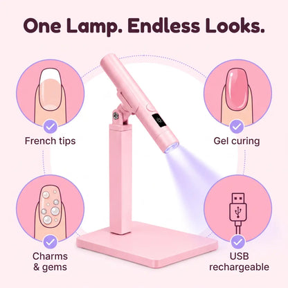💅 Nail Art Made Easier ✨ Rechargeable Mini UV/LED Nail Flash Cure Lamp with Adjustable Stand