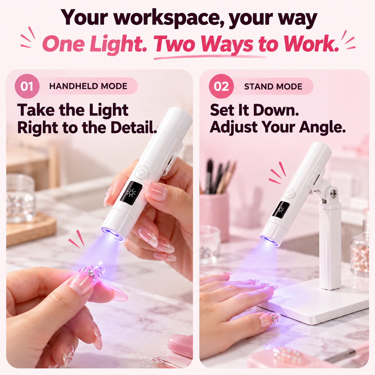 💅 Nail Art Made Easier ✨ Rechargeable Mini UV/LED Nail Flash Cure Lamp with Adjustable Stand