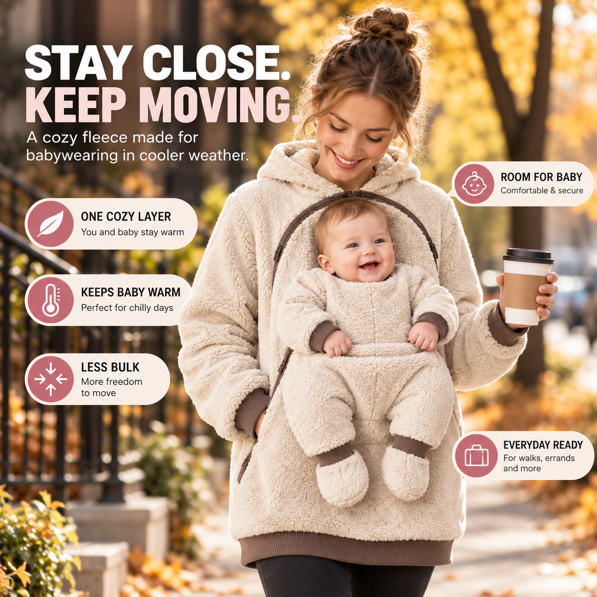 🧸 Cozy Sherpa Baby Pouch Hoodie – Keep Your Little One Close