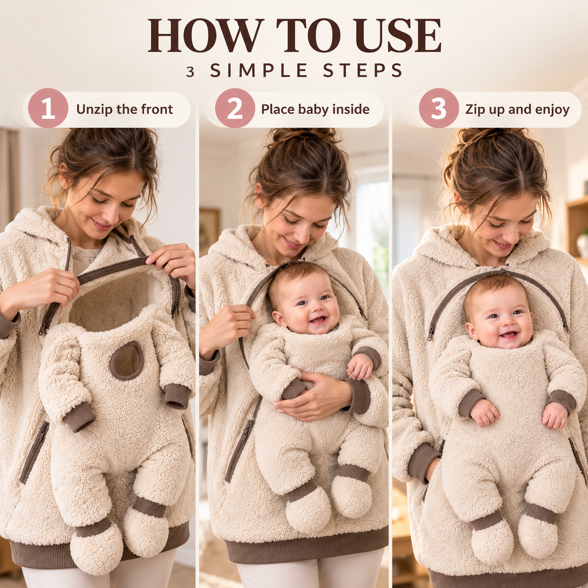 🧸 Cozy Sherpa Baby Pouch Hoodie – Keep Your Little One Close