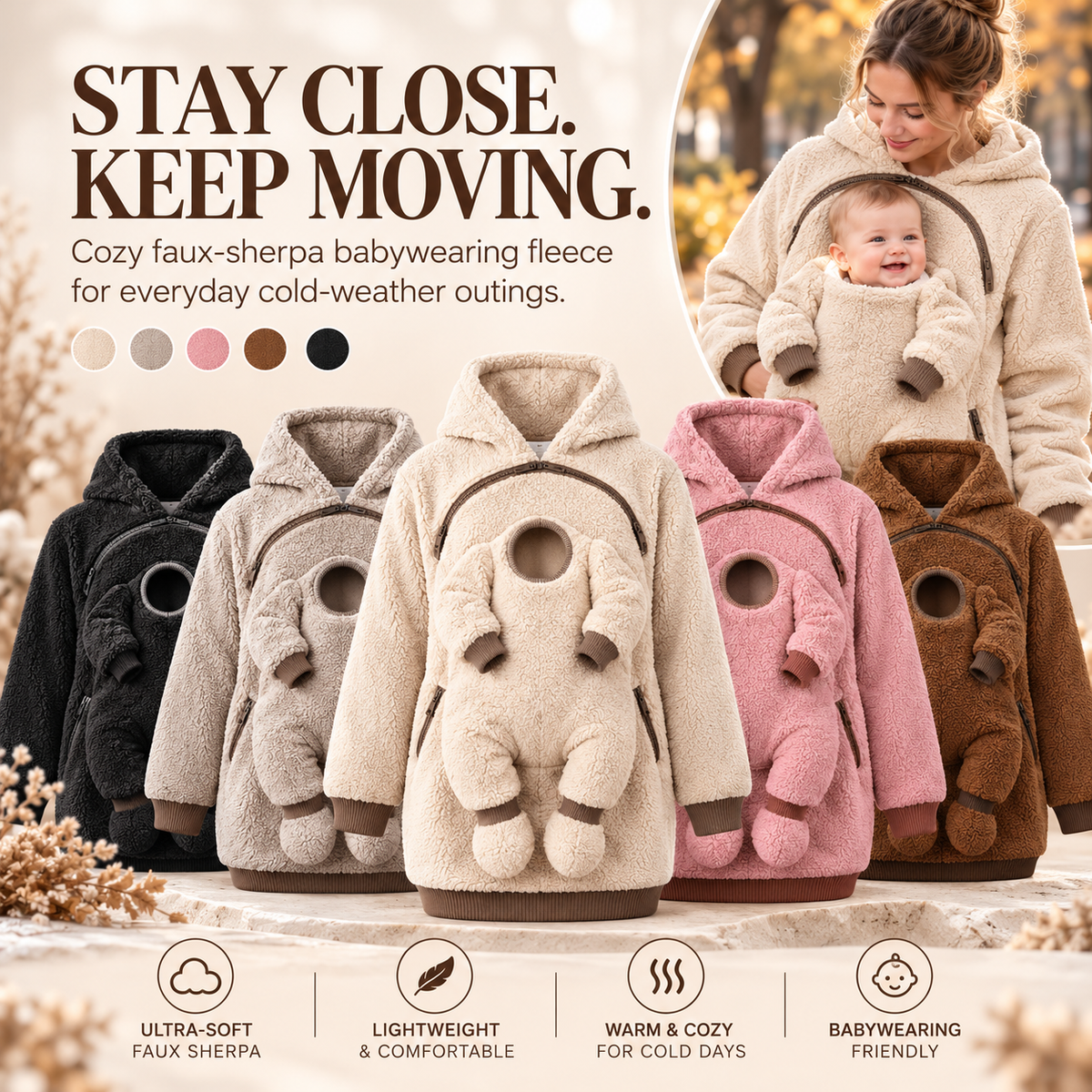 🧸 Cozy Sherpa Baby Pouch Hoodie – Keep Your Little One Close